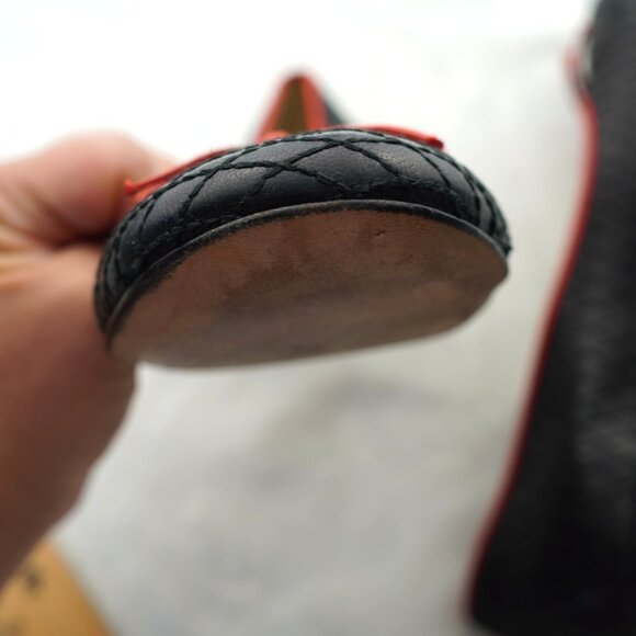 Kate Spade Quilted Leather Kitten Heel Ballet Pumps 7.5M Black Red Trim - Picture 15 of 16